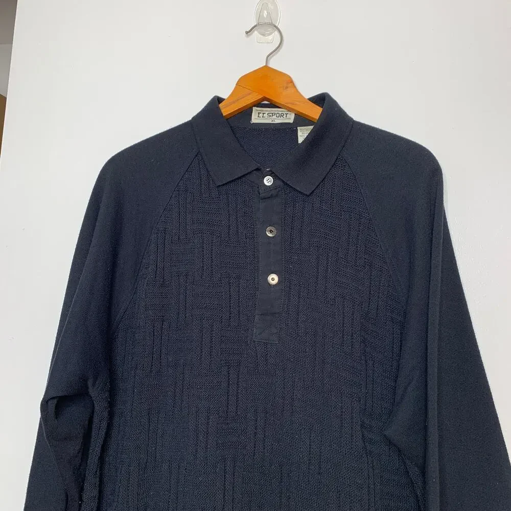 Vintage 80s 90s CC Sport men's black collared pullover textured knit sweater XL